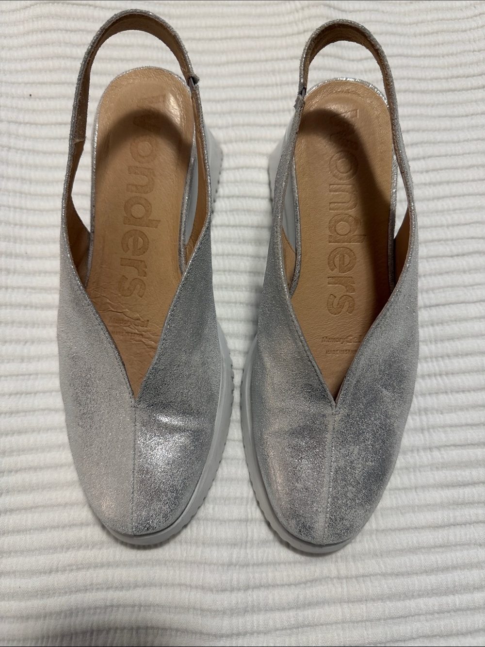 Wonders Silver Slingback Comfort Mules